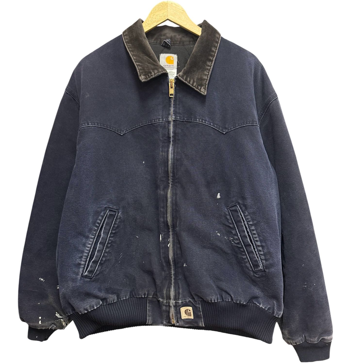 Vtg Carhartt Jacket Mens 2XL Dark Blue J14 Santa Fe Quilted Lined Rodeo