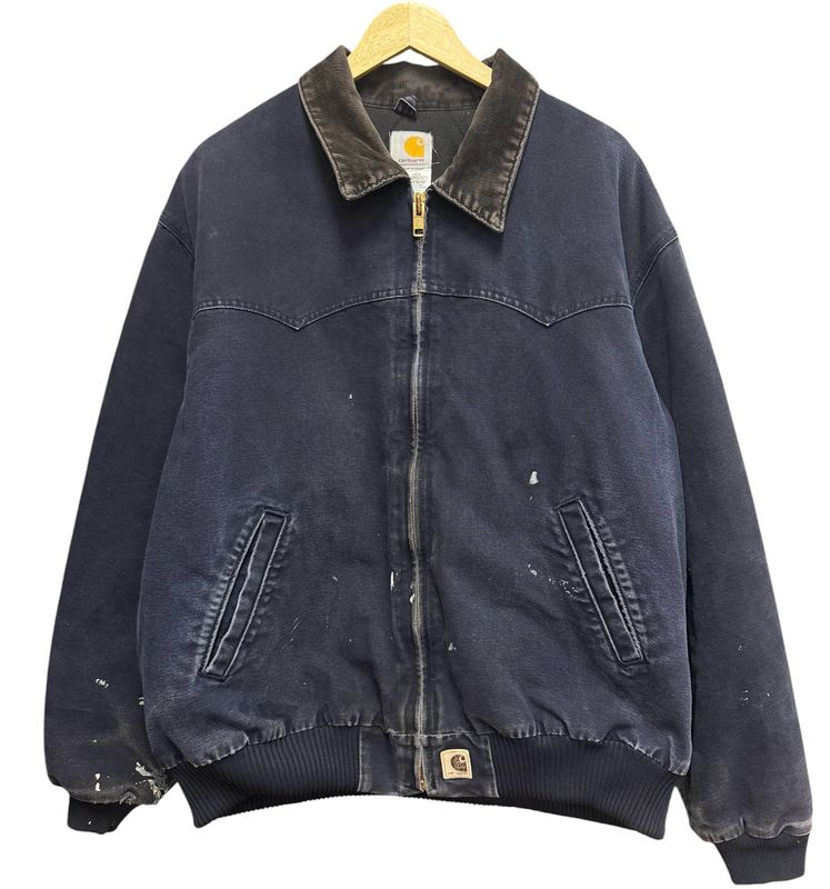Vtg Carhartt Jacket Mens 2XL Dark Blue J14 Santa Fe Quilted Lined Rodeo