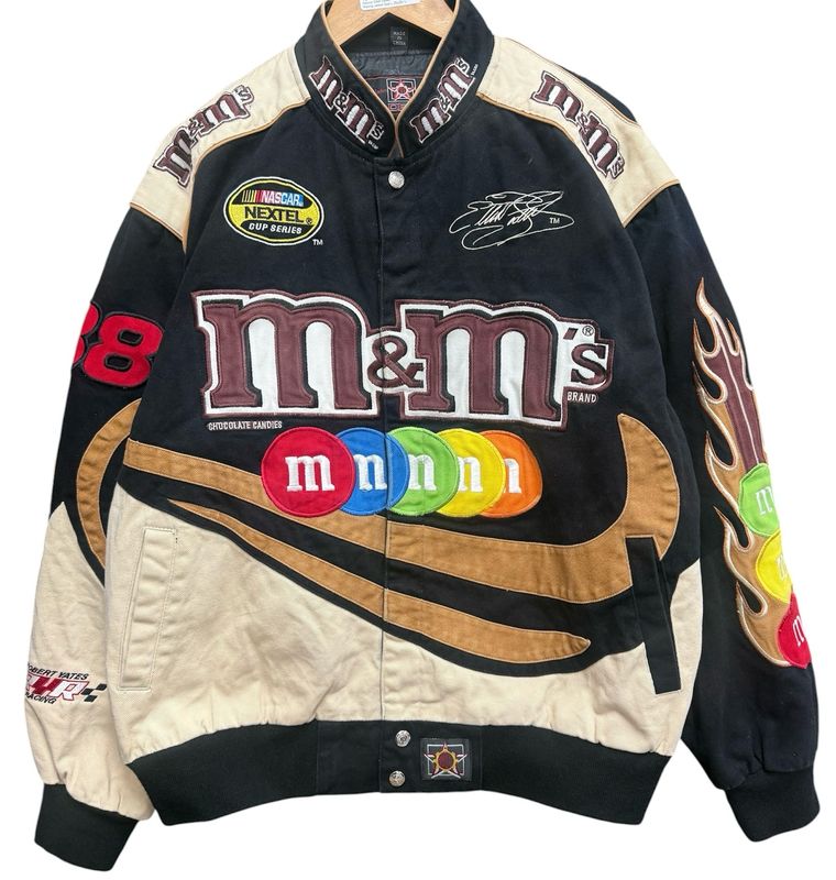 Vtg JH Designs M&amp;Ms Nascar Elliot Sadler Racing Jacket Size L 25x29