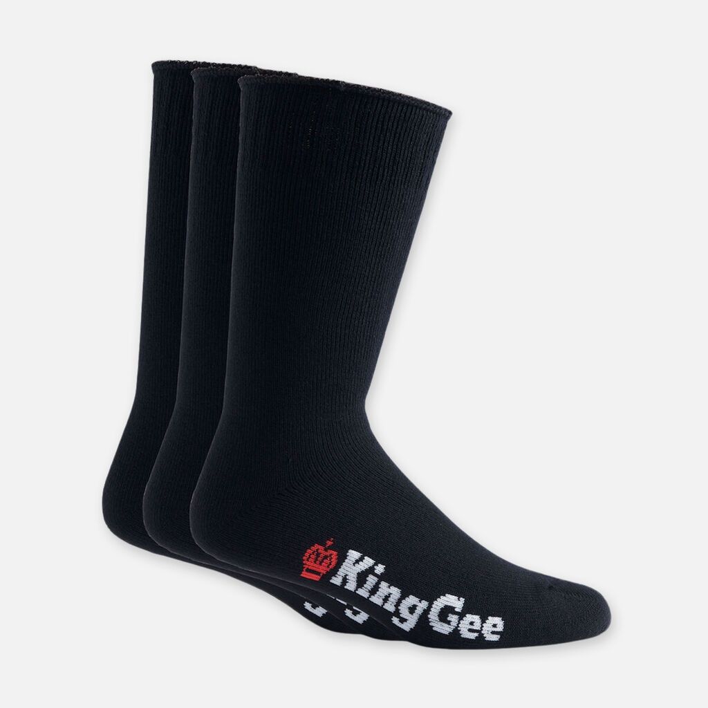 King Gee Bamboo Socks 3 Pack - K09002, Colour: Black, Size: 7-12
