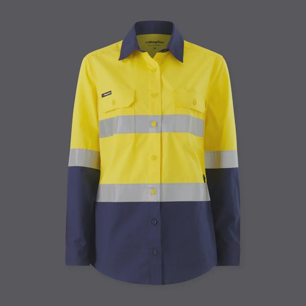 King Gee Womens Workcool Vented Spliced Spliced Shirt Taped Long Sleeve - K44227