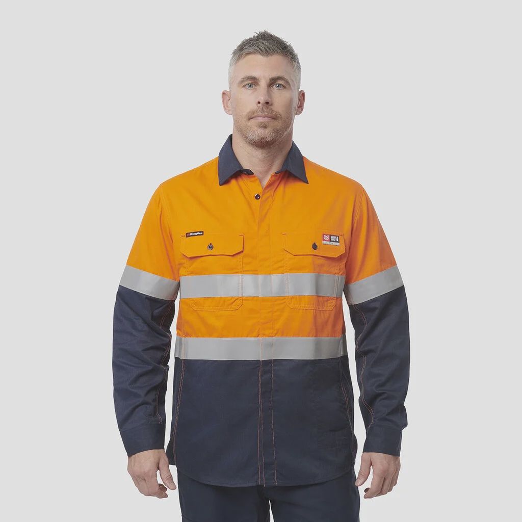 King Gee ShieldTec Fr Hi Vis 2 Tone Open Front Taped Shirt - Y04350