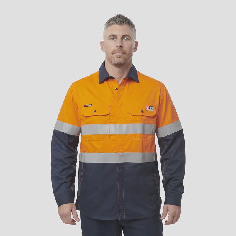King Gee ShieldTec Fr Hi Vis 2 Tone Open Front Taped Shirt - Y04350