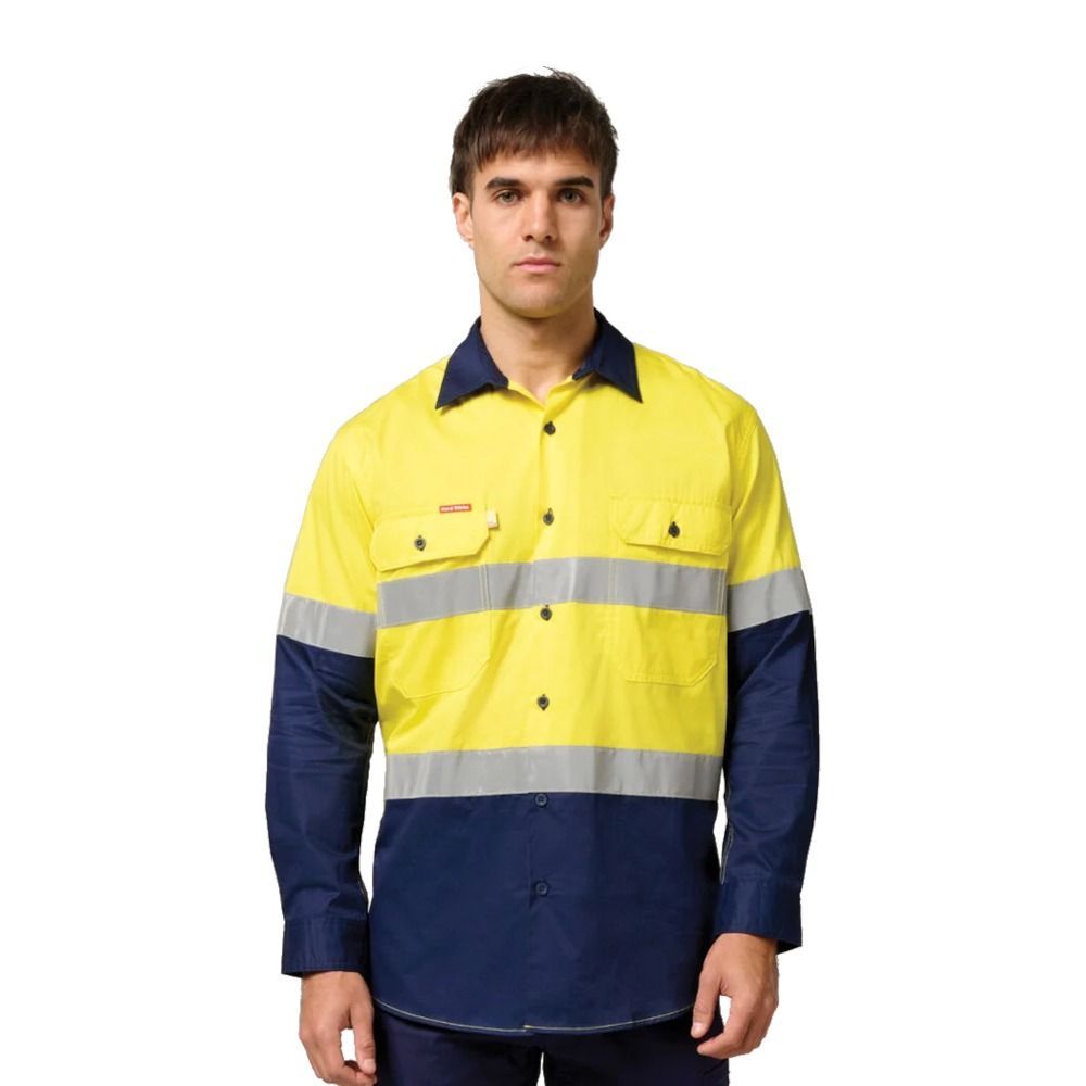 Hard Yakka Y07978 Koolgear Hi-Vis Vented Taped Shirt L/S Yellow/Navy