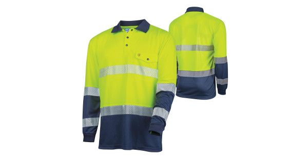 Recycled Anti-Microbial Micromesh L/S Two Tone Hi-Vis Polo Shirt With Segmented Tape REQUEST A TRIAL TS2425T1