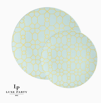 Gold Geo Pattern Round Plastic 10&quot; Plate (10pk)