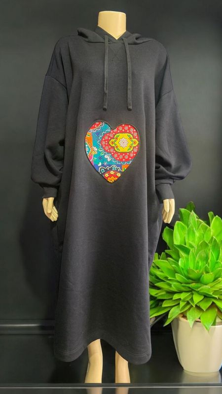Soft & Cozy Hooded Midi Fleece Dress - Black