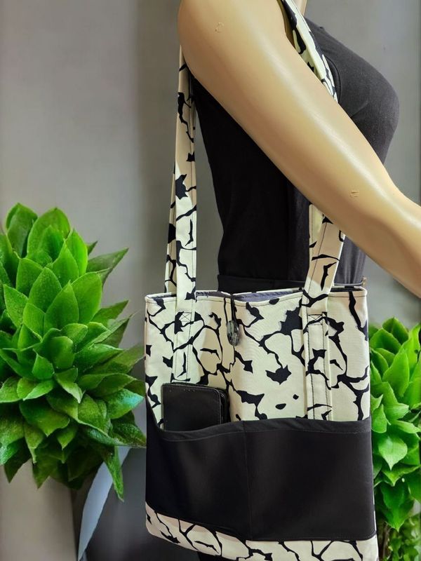 Chic Off-White & Black Tote Bag