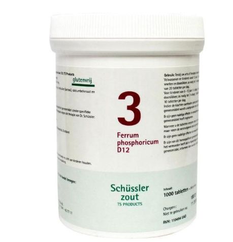 Schussler celzout nr. 3 Ferrum phosphoricum 1000 tabletten