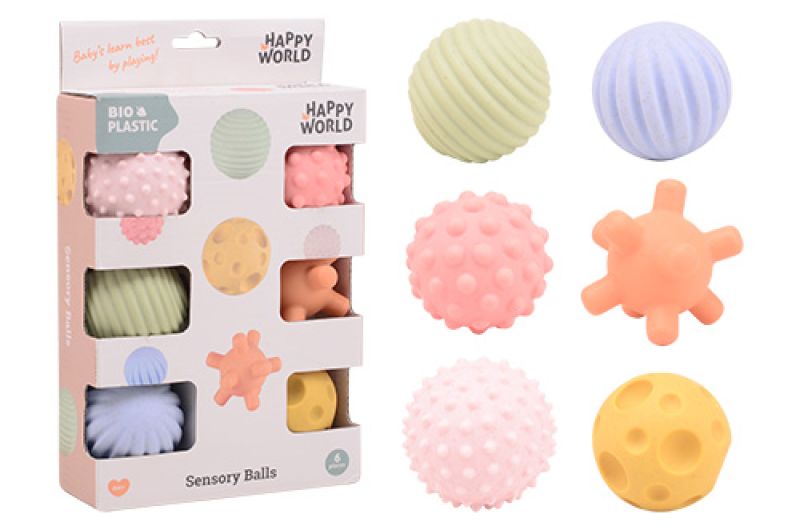 Happy World bio plastic motoriek en zintuig ballen. 6 in doo
