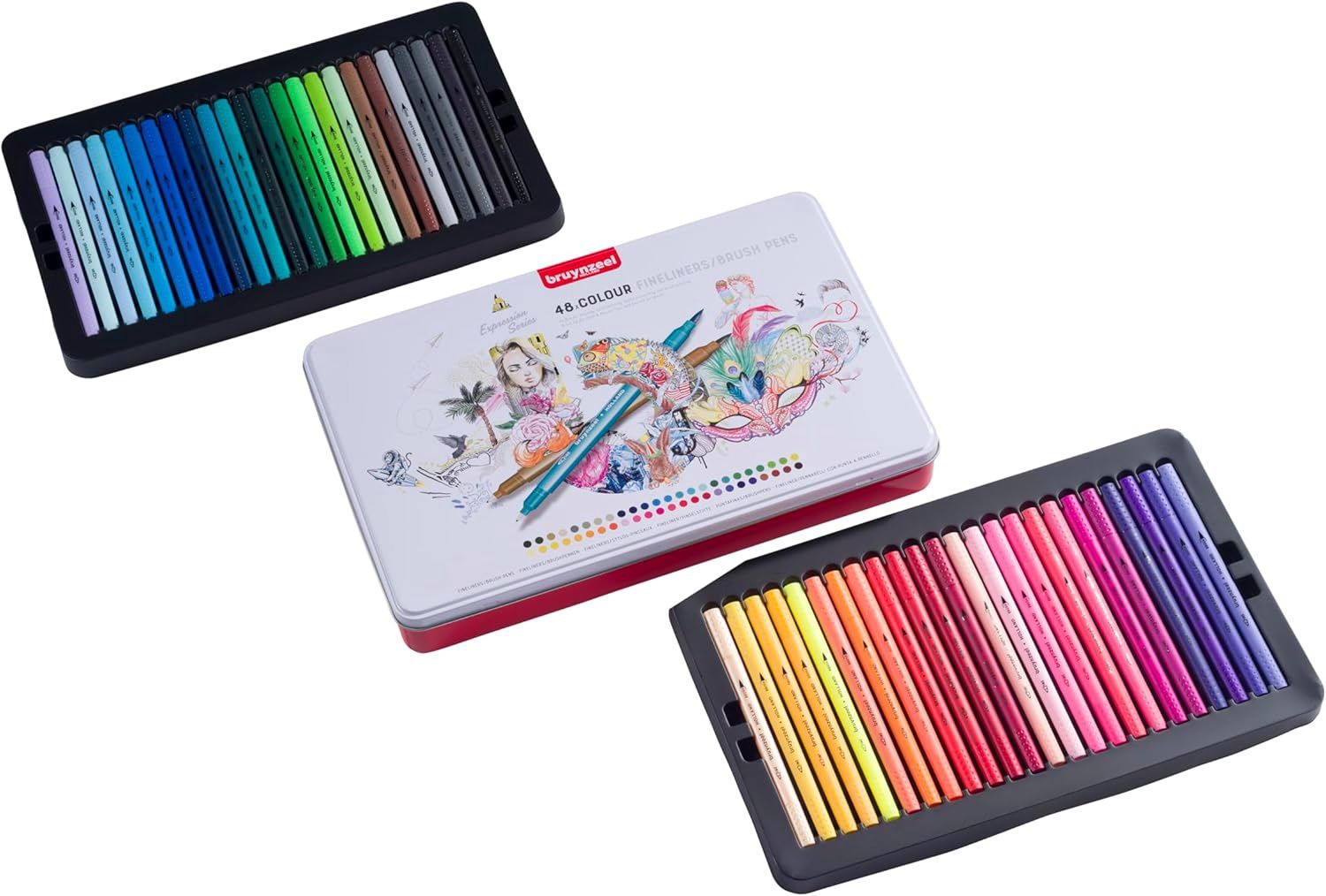 Set van 48 Bruynzeel colour fineliners/brush pens