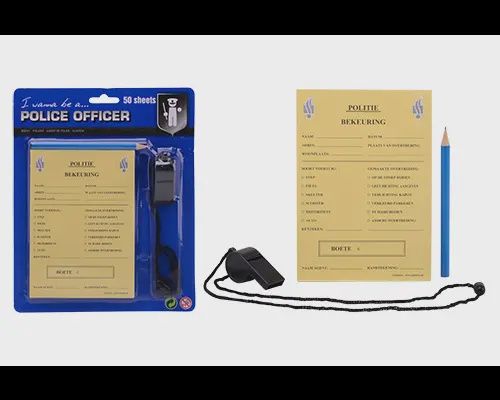 Politie bonnenboekje met potlood en fluit
