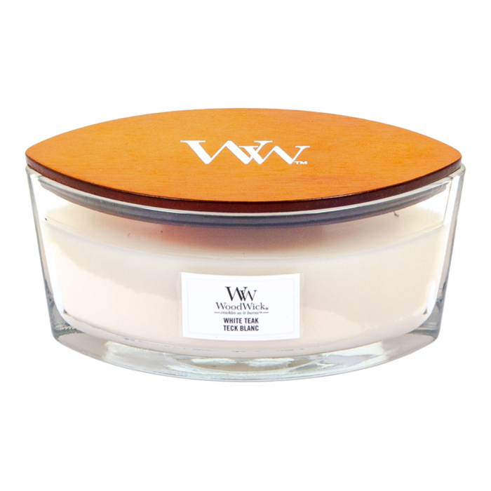 Woodwick Candle Ellipse White Teak