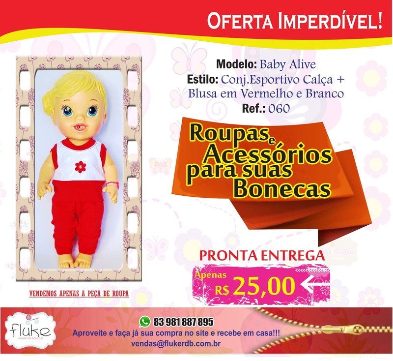 FLUKE - ROUPAS PARA BONECAS - BABY ALIVE - (CONJ. ESPORTIVO + CALÇA)