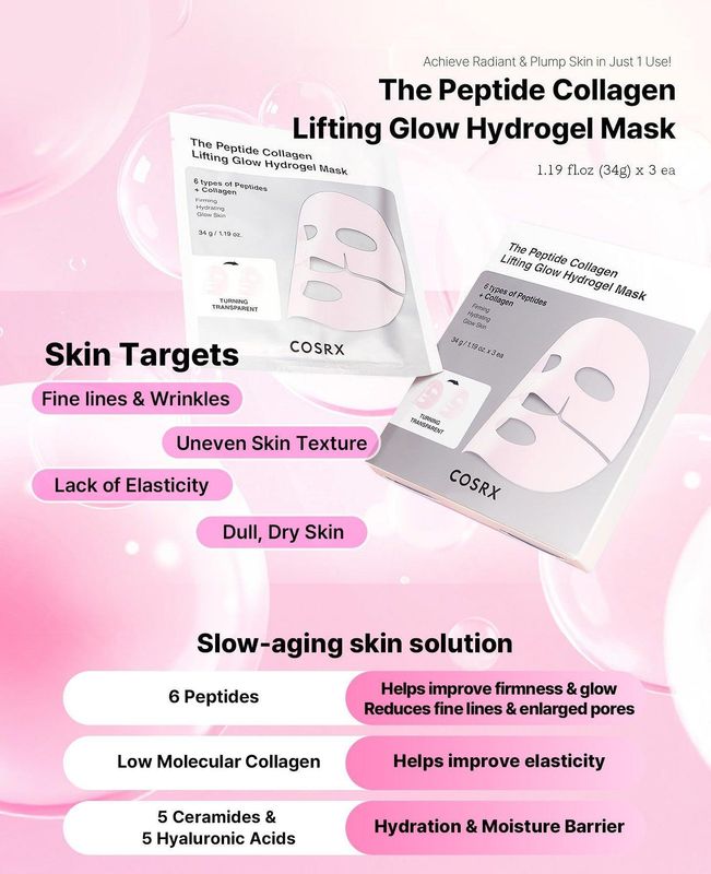 COSRX - The Peptide Collagen Lifting Glow Hydrogel Mask 3ea