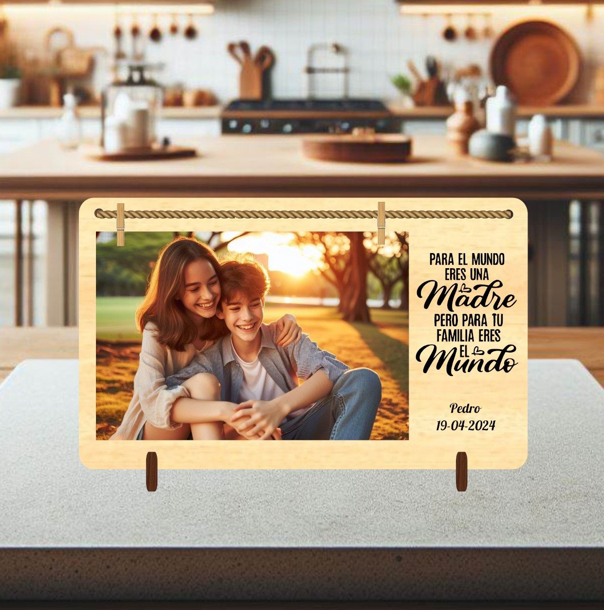 Cuadro de madera grabado con fotografía día de la madre