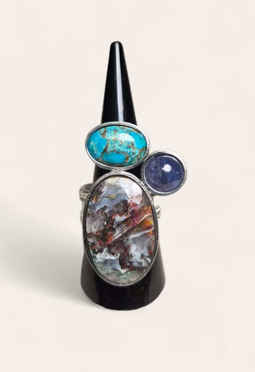 Anello con Crisocolla Rame Nativo Turchese e Tanzanite
