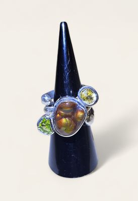 Anello con Agata di Fuoco Zaffiro giallo e Peridoto