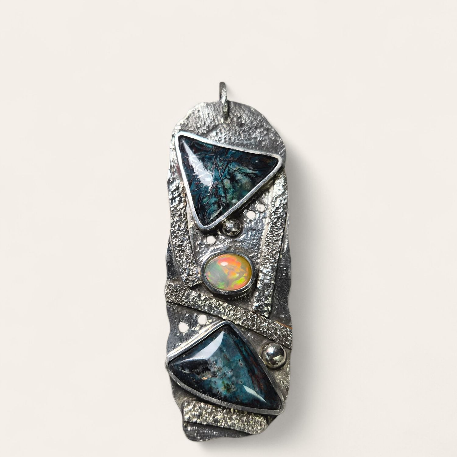 Ciondolo con Calcedonio Crisocolla Rame nativo e Opale