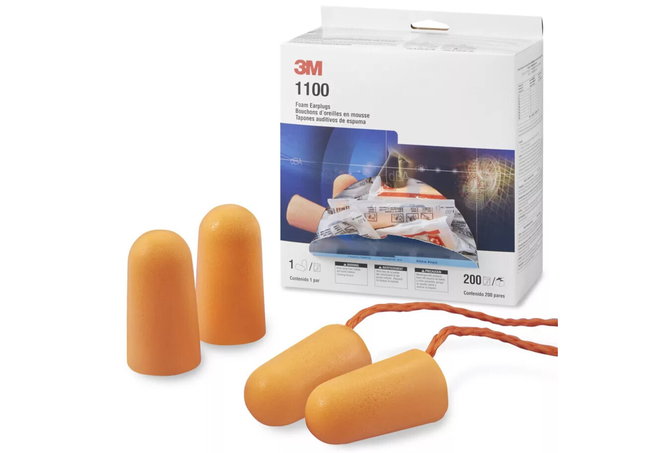 Foam Earplug, Foam, Bright Orange, Uncorded Tapered 1100