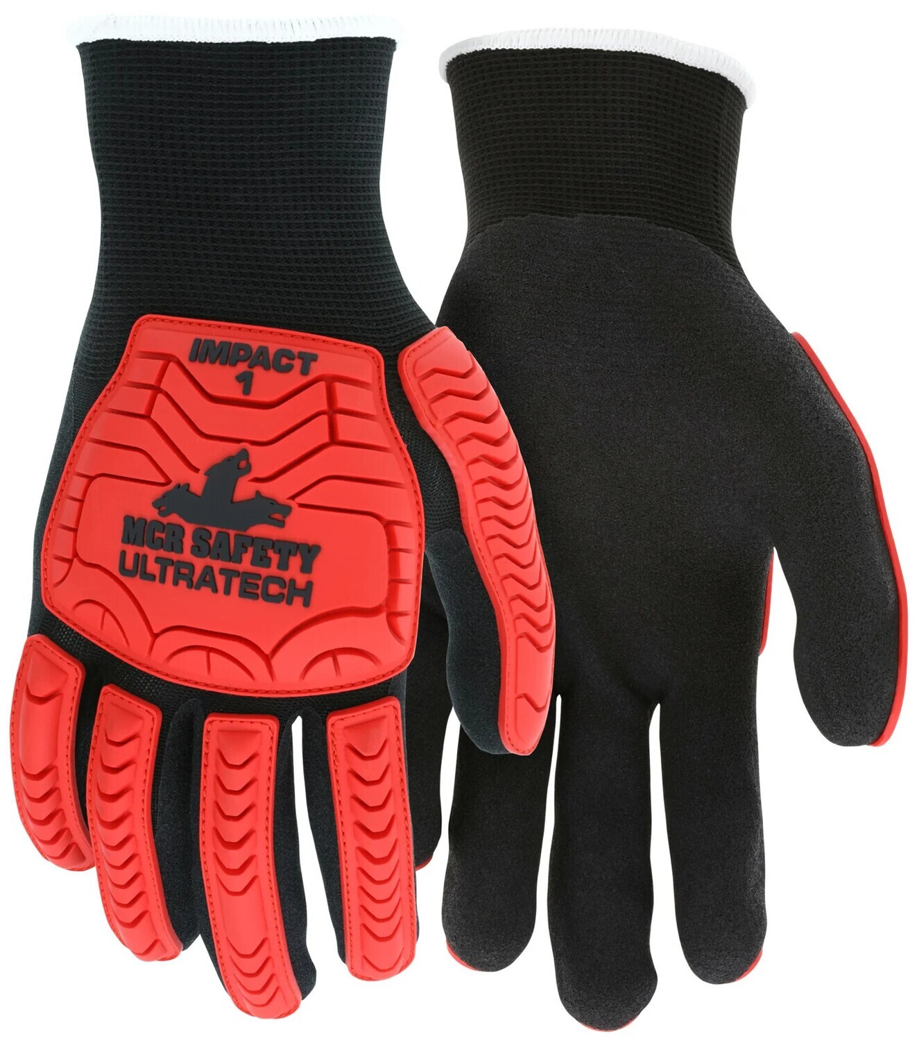 MCR Safety UltraTech® Mechanics Gloves Black Sandy Nitrile Foam Palm Fingertips TPR Back of Hand Protection 13 Gauge Nylon Shell UT1950XXL