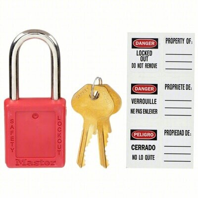 Zenex™ Thermoplastic Safety Lockout Padlock, 410, 1-1/2 W x 1-3/4 H Body, 1-1/2 in H Shackle, KD, Red 410red