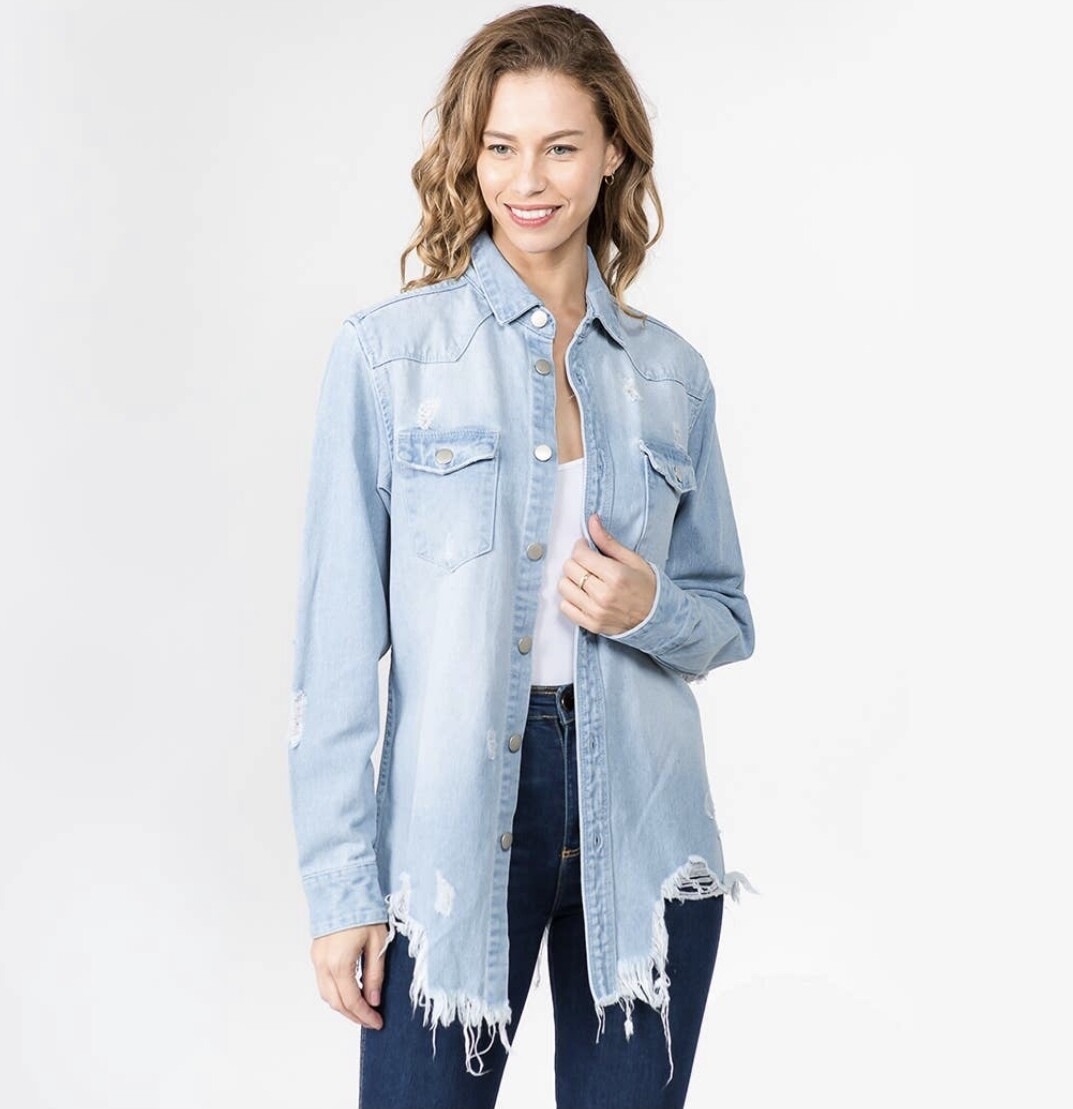 DISTRESSED DENIM SHIRT JACKET