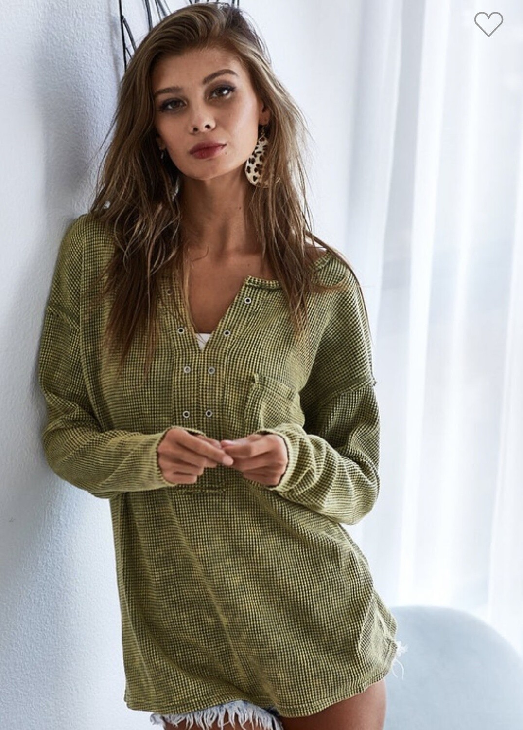 VINTAGE OLIVE THERMAL TOP LONG SLEEVE