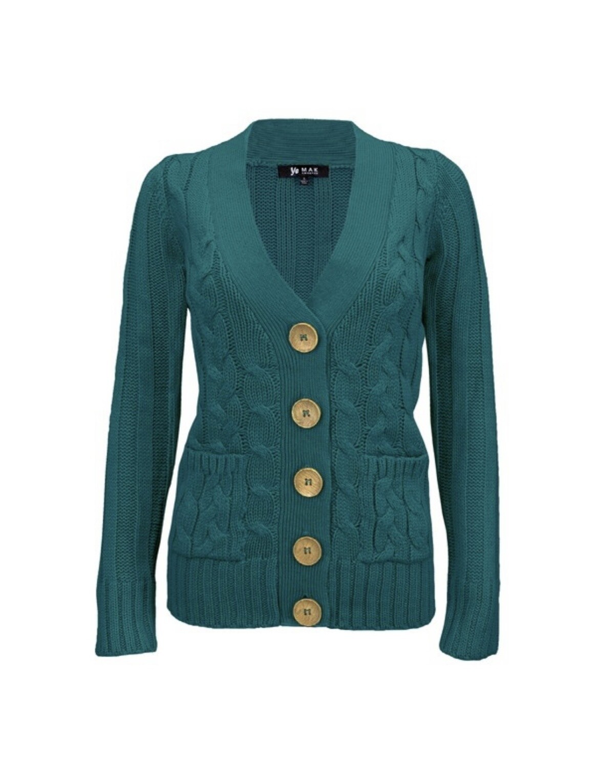 TEAL CABLE KNIT CARDIGAN