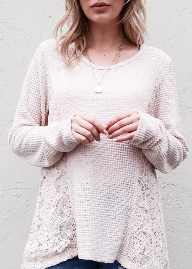 WAFFLE SIDE LACE DETAIL TOP