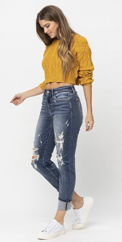 JUDY BLUE MID DISTRESSED BOYFRIEND CURVY