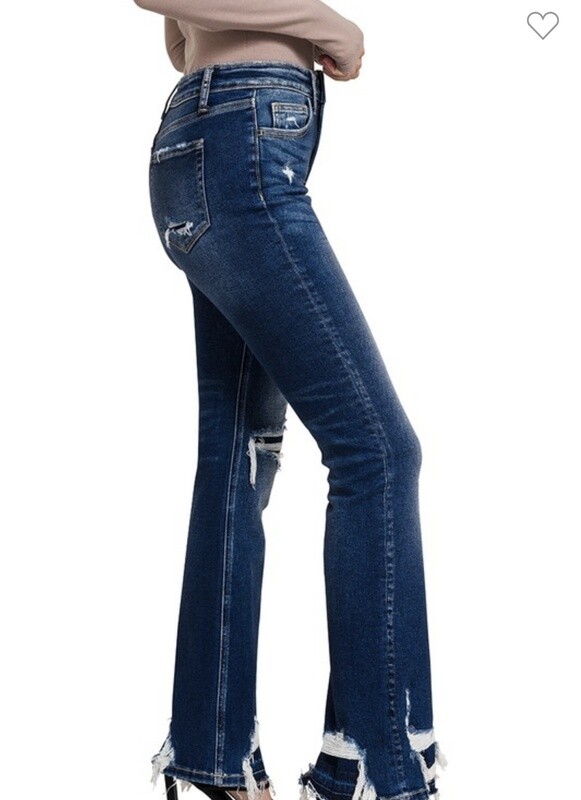 ZENANA DISTRESSED HEM FLARE JEANS