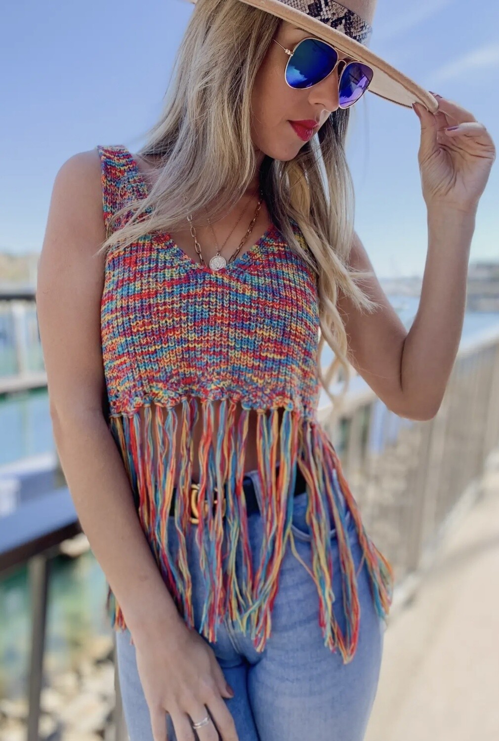 MULTI KNIT TANK WITH FRINGE