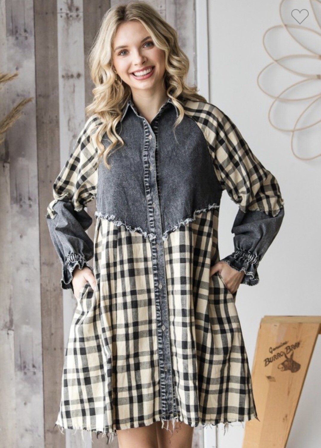PLAID DENIM DRESS