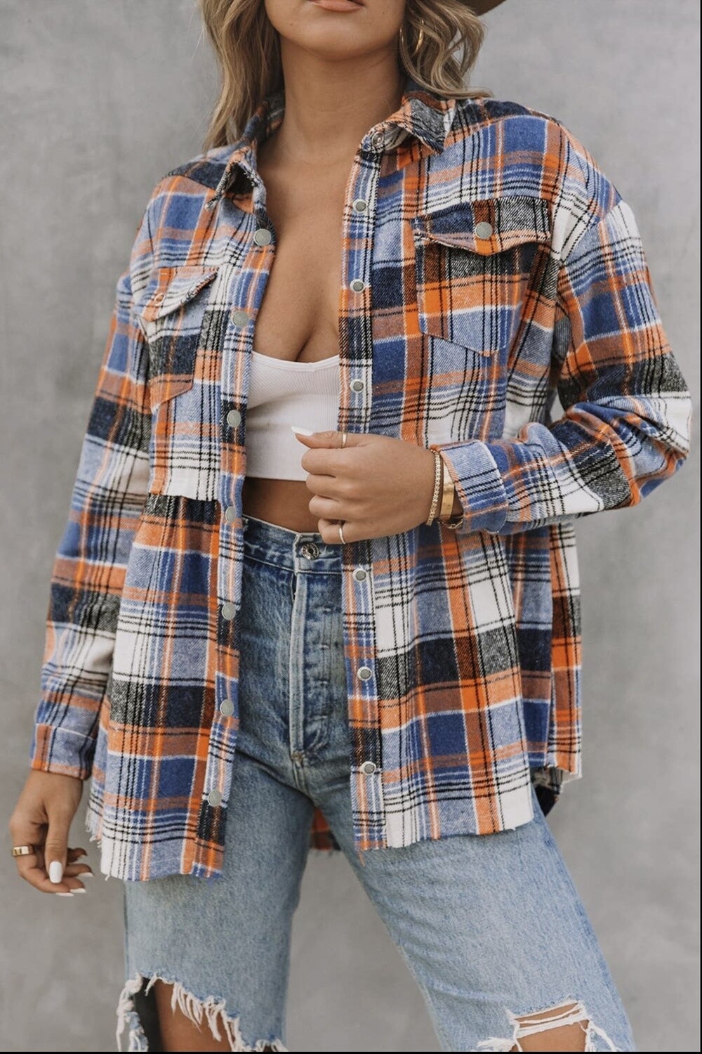 PLAID BUTTON UP RUFFLE TOP