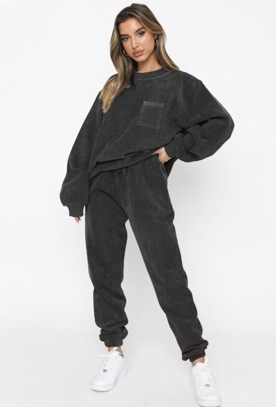 CORDUROY CREWNECK LOUNGE SET CHARCOAL