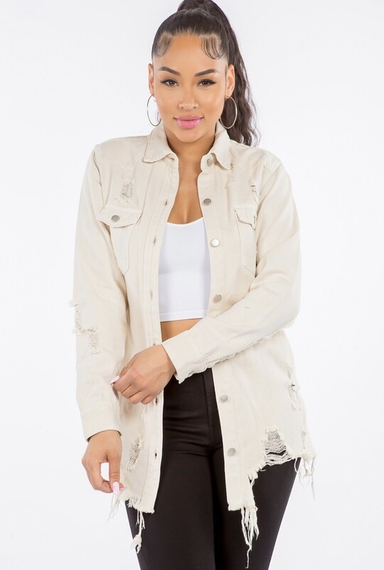 DISTRESSED DENIM JACKET IVORY