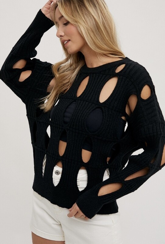 OPEN KNIT SWEATER BLACK
