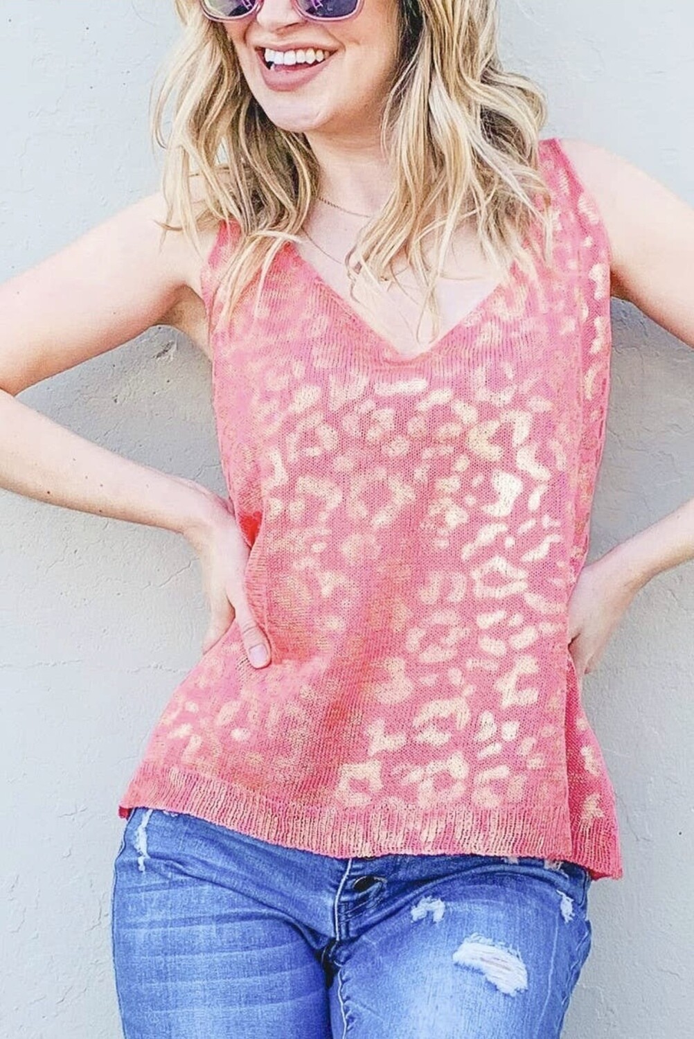 CHEETAH SWEATER TANK TOP