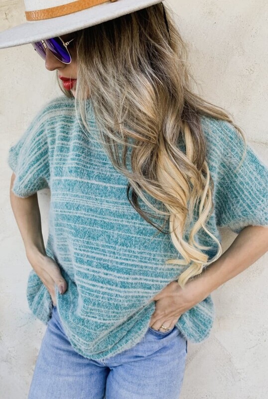 TEAL STRIPE FUZZY TOP