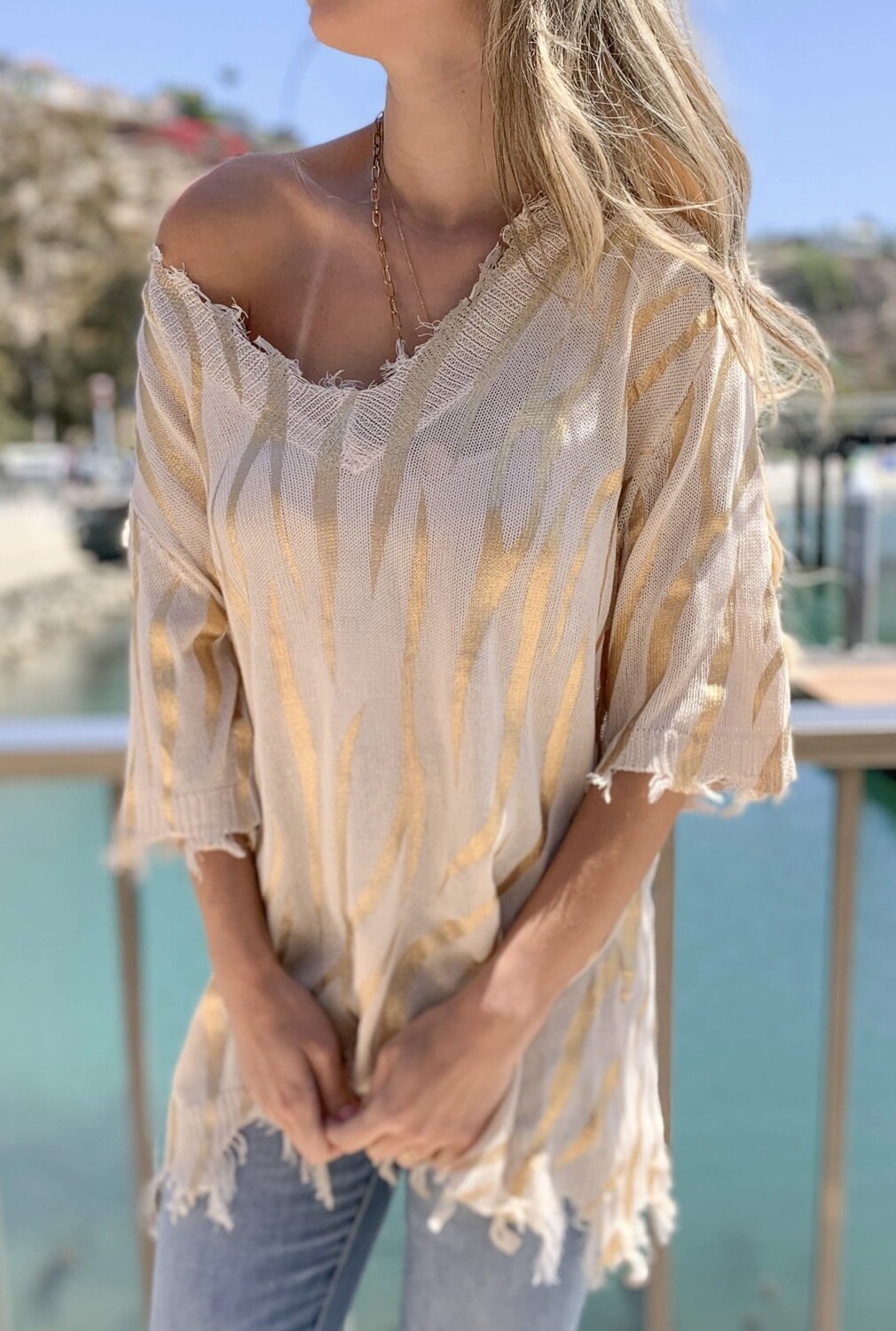 ZEBRA GOLD DISTRESSED SWEATER