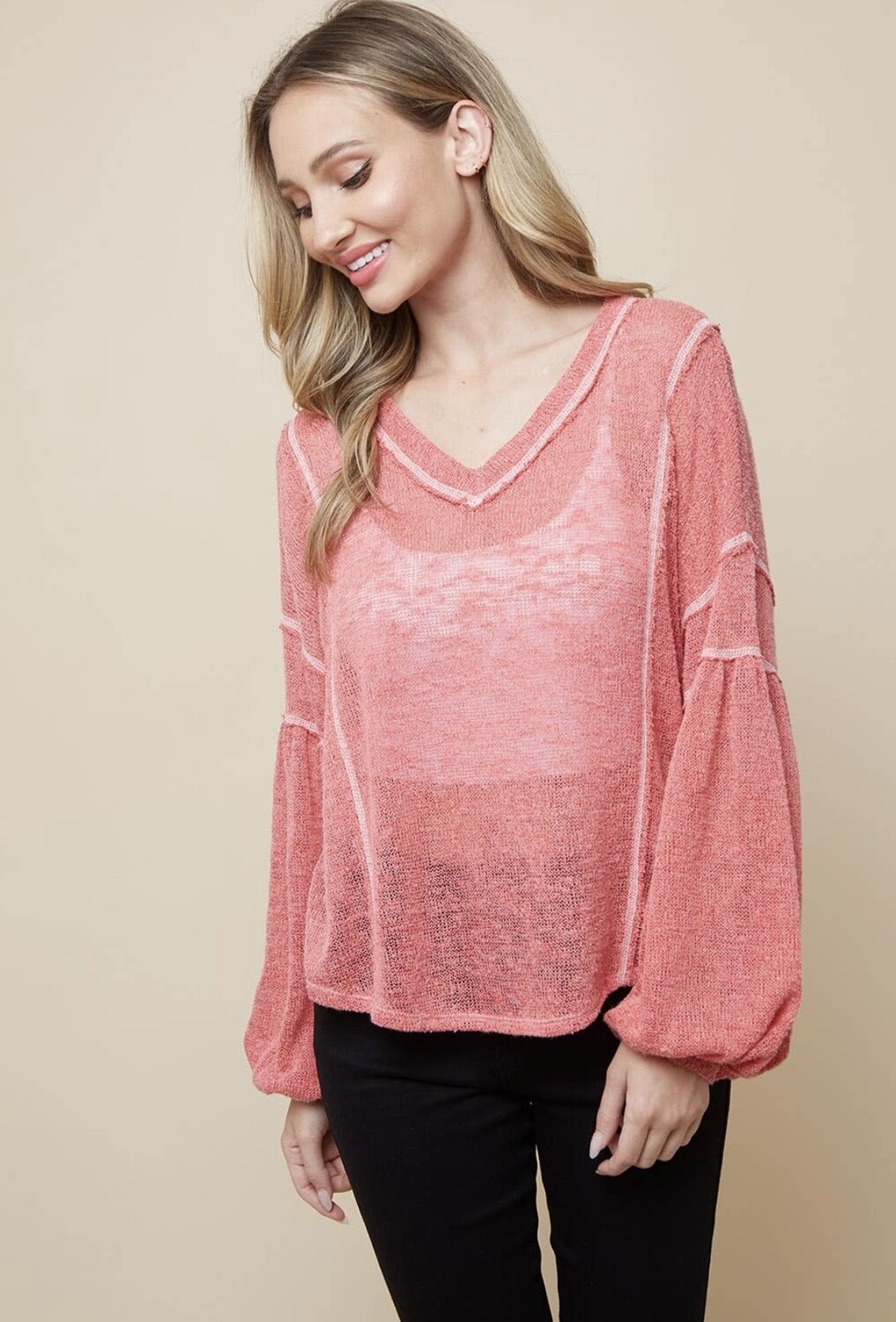 CORAL BUBBLE SLEEVE TOP