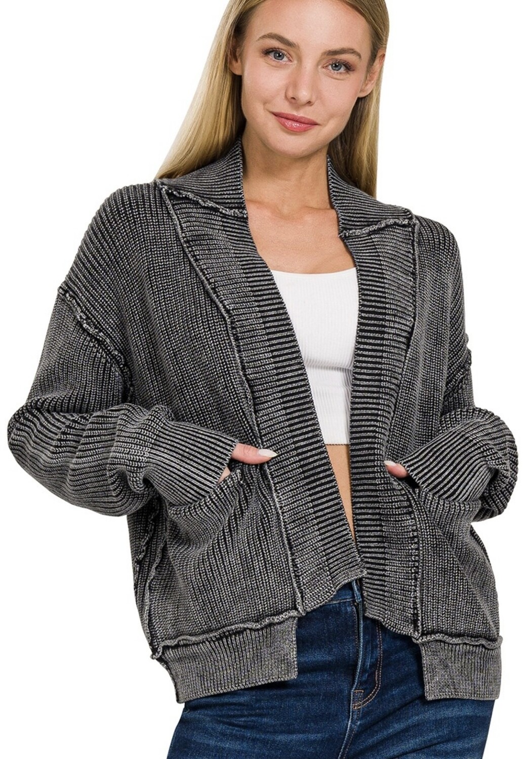 WASHED DROP SHOULDER CARDIGAN