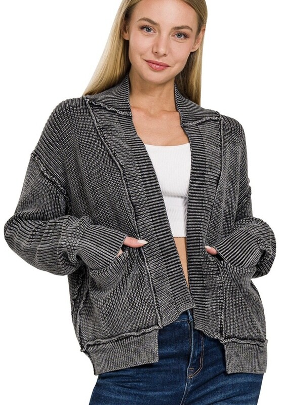 WASHED DROP SHOULDER CARDIGAN