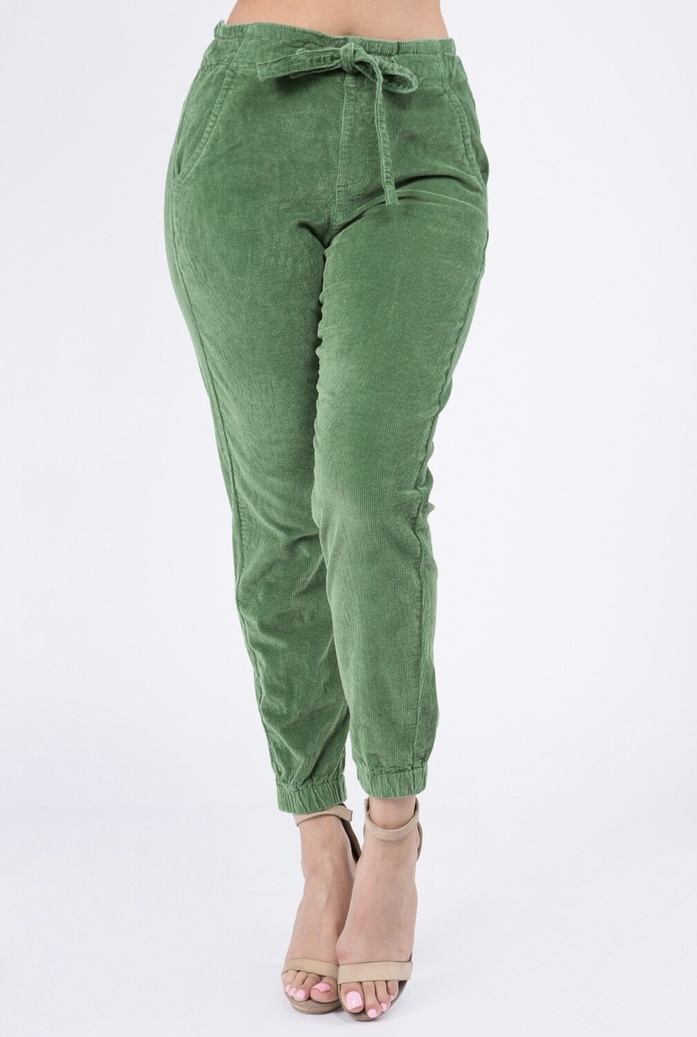 HIGH WAIST CORDUROY JOGGERS GREEN