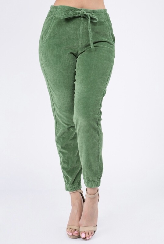 HIGH WAIST CORDUROY JOGGERS GREEN
