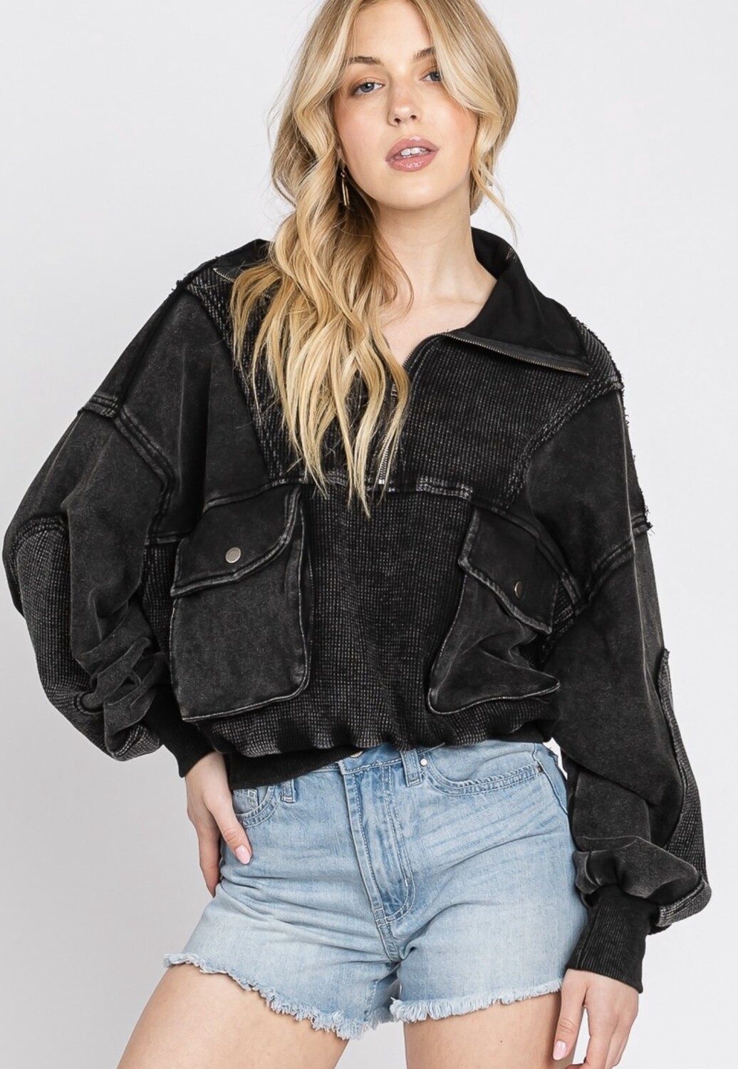 MINERAL WASH ZIP SWEATSHIRT
