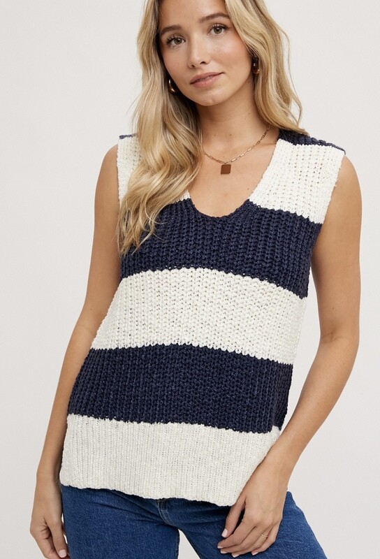 NAVY STRIPE SWEATER TANK