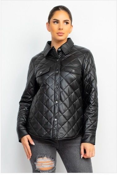 FAUX LEATHER DIAMOND QUILTED JACKET