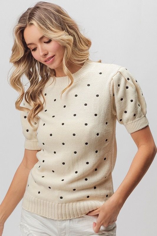 POLKA DOT PUFF SLEEVE SWEATER